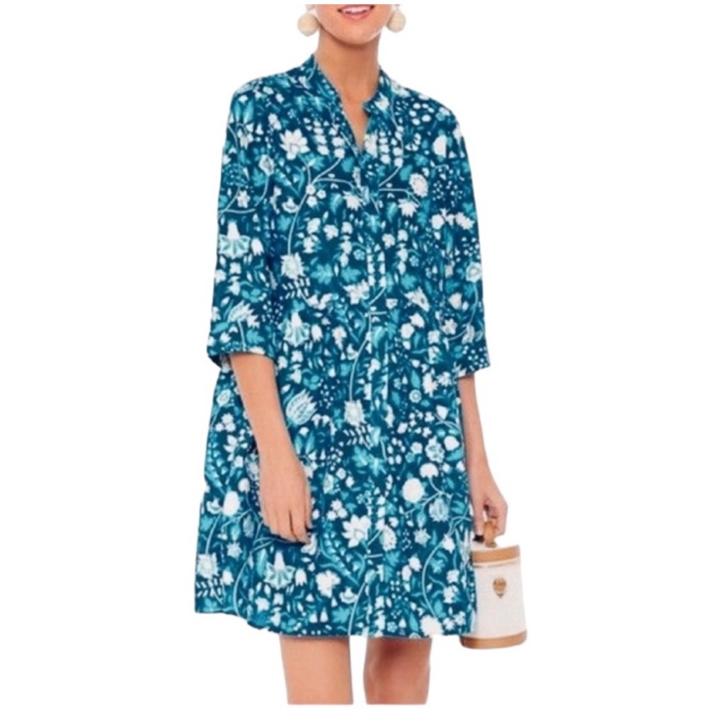 Tuckernuck Santorini Bloom Royal Shirt Dress in Blue Floral Print